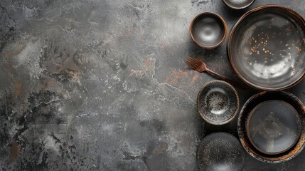 An aesthetic arrangement of vintage dark bowls