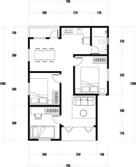 Architecture plan with furniture. home floor plan, isolated on white background, stock illustration.