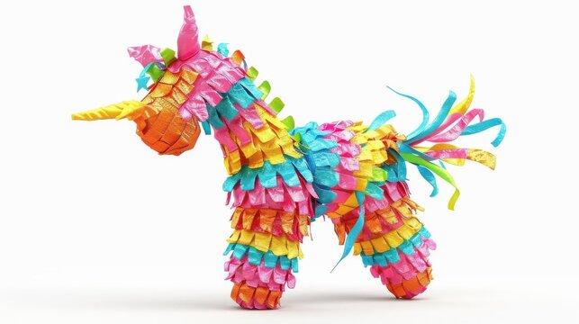 A Pinata Clipart, Celebration Element, 3D Realistic Illustration, Colorful Design, Isolated On White Background