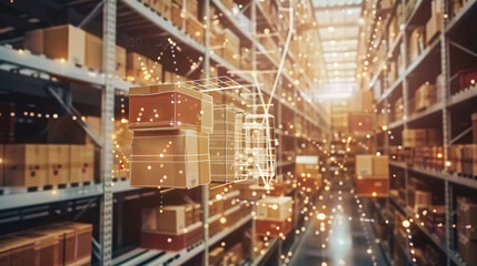 Fototapeta premium Supply chain management concept: comprehensive process of planning, organizing, and controlling resources to satisfy customer needs with the efficient flow and storage of goods and services.