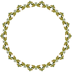 A modest wreath of olive green watercolor leaves on a transparent background