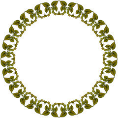 Delicate oval watercolor dark green leaves woven into a wreath on a transparent background