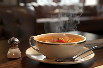 warm yummy soups on the table by generative ai