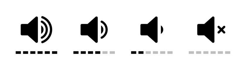 Volume increase interface design set for smartphone and other devices in black color.