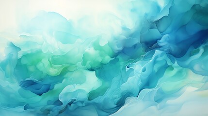 Abstract blue and green watercolor painting, ethereal and calming.