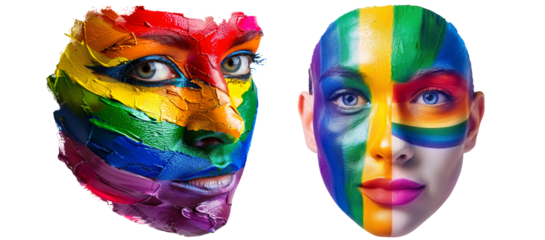 Vibrant Pride rainbow Face Paint for Pride Month Celebration on Transparent Background