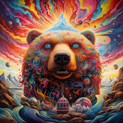 A trippy, colorful Picture of a Bear