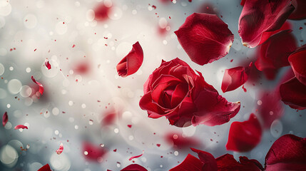 An elegant background featuring red rose petals falling, perfect for a beauty program or spa promo