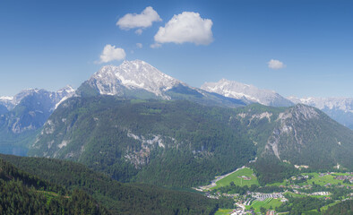 View of mountain valley near Jenner mount in Berchtesgaden National Park, Alps