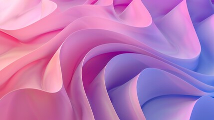 3D rendering. Pink and blue pastel color palette. Soft waves. Minimalistic design. Abstract...