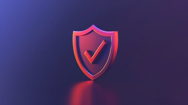 3D shield icon with a checkmark, symbolizing security and protection, on a vibrant gradient background. Ideal for cybersecurity concepts.