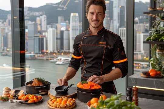 Chef Arranging Citrus Fruit for a Culinary Demonstration in Hong Kong