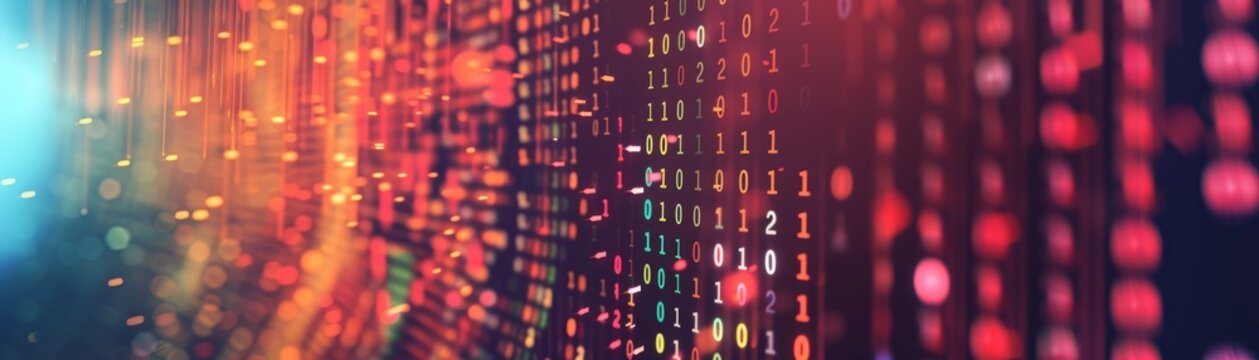Abstract digital data visualization background with colorful light effects, representing data analytics and futuristic technology concepts.
