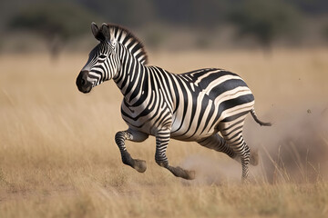Fototapeta premium zebra running in the savannah