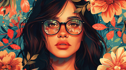 College-themed poster with a trendy girl, environmental message, and colorful design