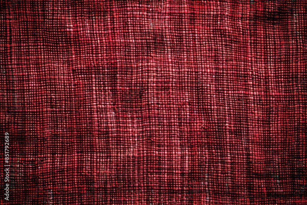 Poster a red and black plaid fabric with a pattern of squares. the squares are of different sizes and are a