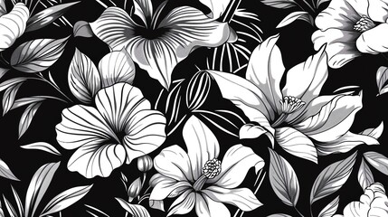 Obraz premium Graphic floral pattern with high-contrast black and white elements