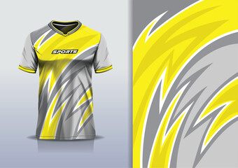 Sport jersey template mockup curve wave design for football soccer, racing, running, e sports, yellow gray color
