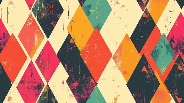 Seamless harlequin pattern with bold, diamond-shaped motifs