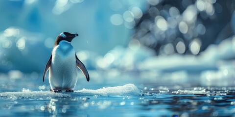 Obraz premium Gentoo Penguin Standing on Ice Floe in the Antarctic