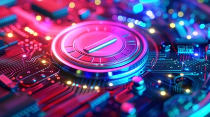 Fototapeta premium Close-up of a vibrant, illuminated electronic circuit board. Perfect for technology, hardware, and engineering themes.