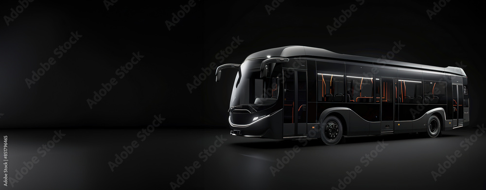 Poster modern black bus on a dark background showcasing futuristic public transportation design with copy s