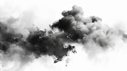Black realistic smoke and dust clouds isolated on a white background