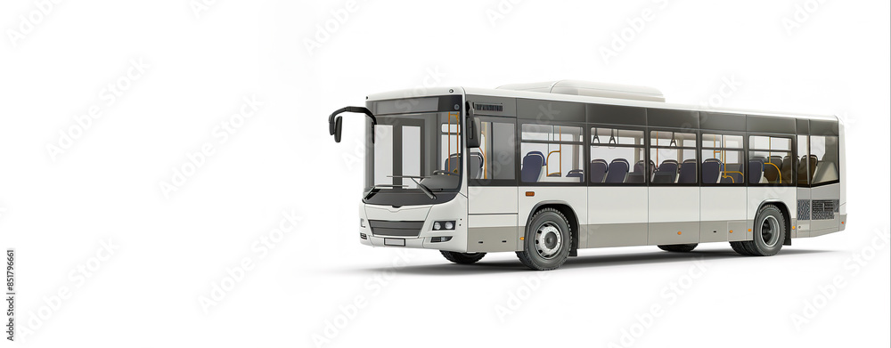Poster 3d render of a white city bus on a blank background with copy space.