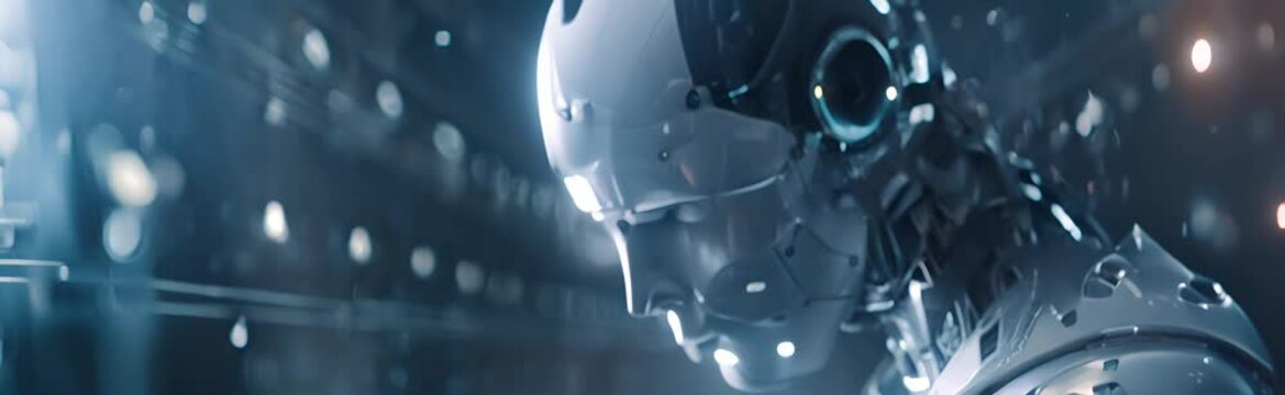 Futuristic robot head with human-like features, advanced AI concept.