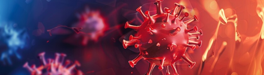 Close-up visual of a virus cell, showcasing vibrant colors and detailed structure, representing viral infections and health concerns.