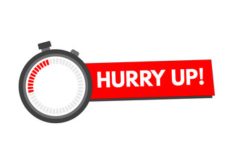 Hurry up! Clock with red ribbon, stopwatch, last chance, running out time vector illustration	