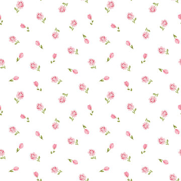 Seamless pattern with tiny florals on white background for wrapping paper, scrapbooking, textile, packaging. Coquette Aesthetic. Romantic girly style