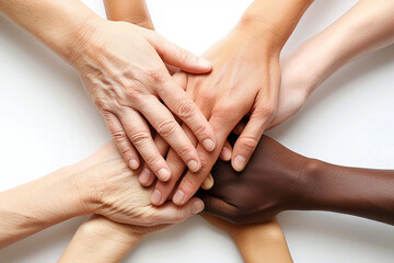 Fototapeta premium Community support concept with people joining hands, white background