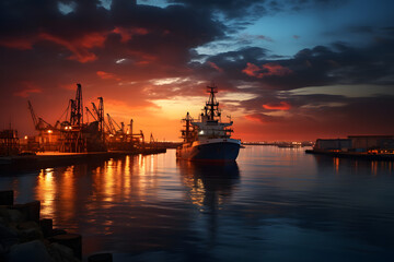 Fototapeta premium harbor during sunset, sships in a harbor during sunset, golden hour