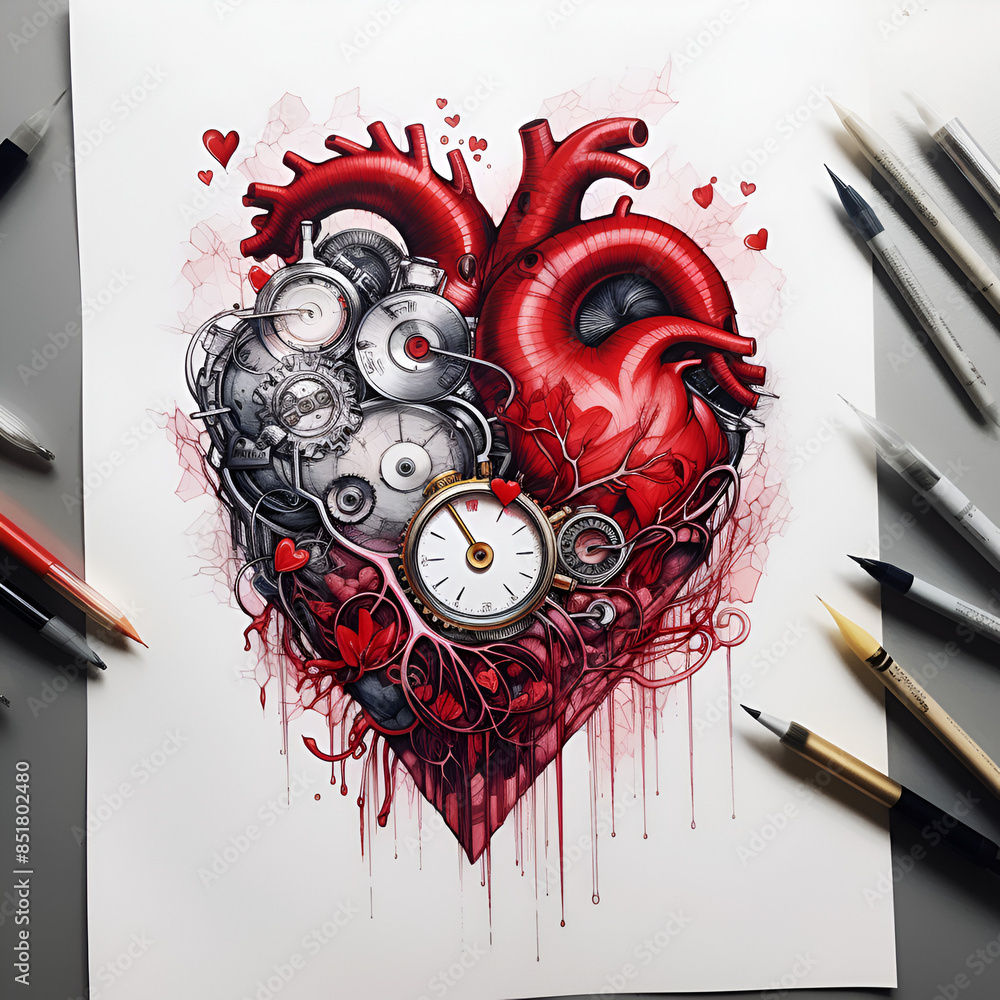 Poster heart drawn with pencil