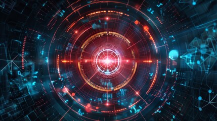 Obraz premium Futuristic abstract technology background with glowing lines and circles, representing data and innovation in digital world.