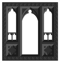 Gothic window tracery. Stone architectural frame. Illustration.	
