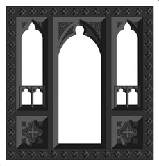 Fototapeta premium Gothic window tracery. Stone architectural frame. Illustration. 