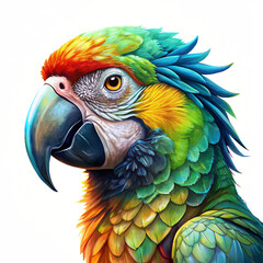 Obraz premium parrot, bird, macaw, animal, blue, yellow, beak, colorful, tropical, ara, nature, zoo, wildlife, feather, pet, wild, color, ara ararauna, green, exotic, gold, isolated, bright, white, portrait