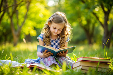 Fototapeta na wymiar Girl reading a book in the park