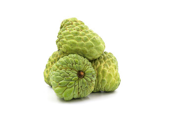 Green custard apple on white background