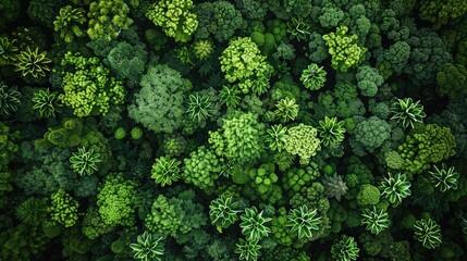 Naklejka premium A lush green forest with many trees and plants. Concept of tranquility and natural beauty