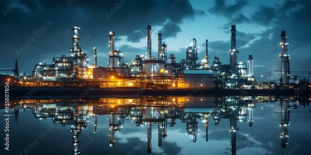 Wall mural Oil and Gas Refinery Plant in the Petrochemical Manufacturing Industry. Concept Petrochemical Manufacturing, Oil Refinery, Gas Plant, Industrial Processes, Energy Production - Wall murals
