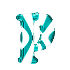 White symbol with turquoise thick straps. letter p