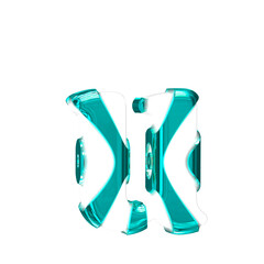 White symbol with turquoise thick straps. letter u