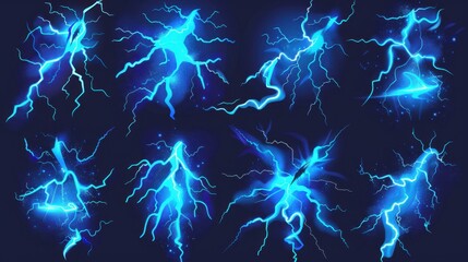 Obraz premium Cartoon lightning animation. Animated frames of electric strike,