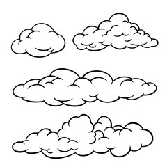 set of outline cloud vector illustration. white cloud collection.