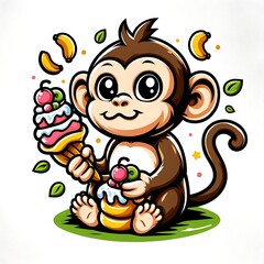 A cartoon monkey design colours graphic holding an ice cream cone