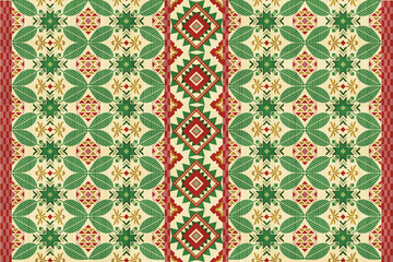 Ikat pattern geometric colorful ethnic traditional textile, Ikat rug woven handmade decor interior design Navajo  tribal vector seamless pattern. Native American ornament. Ethnic South Western decor 