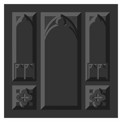 Gothic window tracery. Stone architectural frame. Illustration.